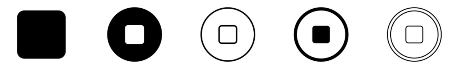 Stop Button Icon Circle Black | Stop Buttons Illustration | Video Audio Player Navigate Symbol | Quiet Logo | Game Off Sign | Isolated | Variations