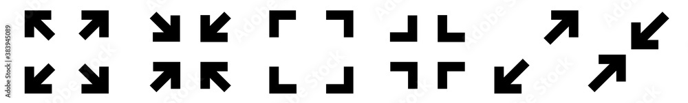 Poster full screen icon black | big small size illustration | video expand reduce button symbol | minimize 