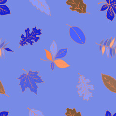 Leaves of different trees. Seamless vector pattern. Botanical background.