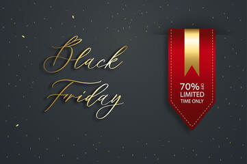 Black friday vector sale template. Satin red ribbon price tag. © ku4erashka