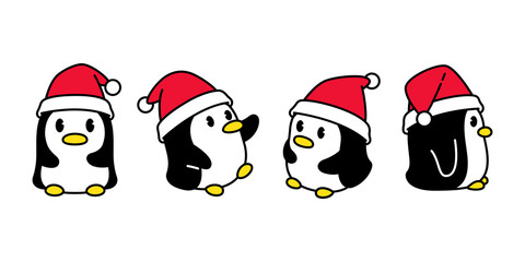 penguin vector christmas santa claus hat bird icon cartoon character logo illustration symbol doodle graphic design