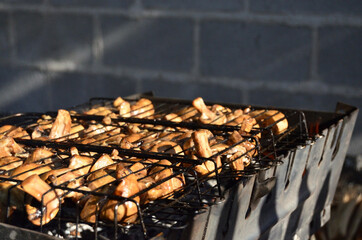 appetizing mushrooms are fried on the grill