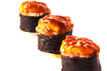 Japanese food sushi rolls isolated on white background.