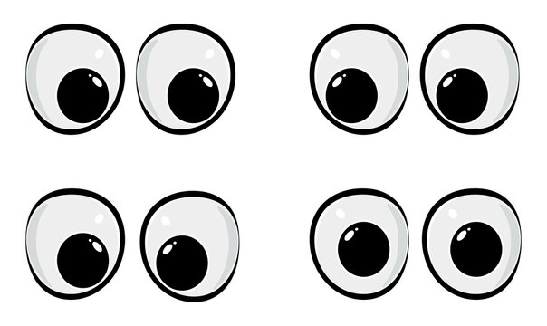 Comic cartoon eyes set isolated on white. Clipart illustration element for comic animals or human face.  Image of eyeball facial expression. Happy eyesight for caricature people. Eps10 collection.