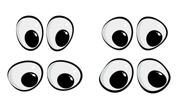 Cartoon eyes collection isolated on white. Happy eyesight for caricature people. Eps10 vector set. Clipart illustration element for comic animals or human face.  Image of eyeball facial expression.