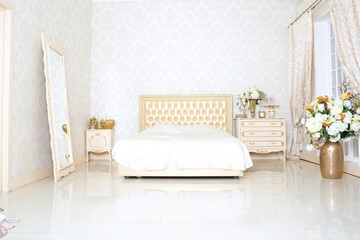 Luxury elegant white with gold interior design of bedroom