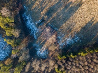 Early spring top down drone landscape