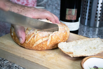 Loaf of bread in a board