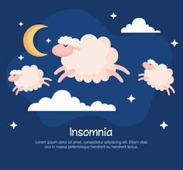 insomnia sheeps and clouds design, sleep and night theme Vector illustration