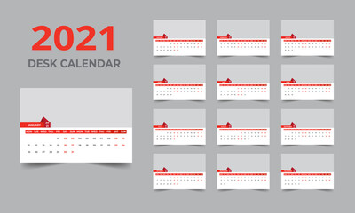 Desk calendar design 2021 template Set of 12 Months, Week starts Monday, Stationery design, calendar planner
