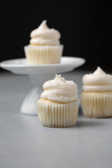 Vanilla Mini Cupcakes with White Frosting and White Pearl Sprinkles