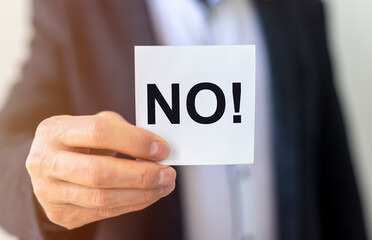 text no. Negative answer concept. No risk, no violence or no discrimination concept