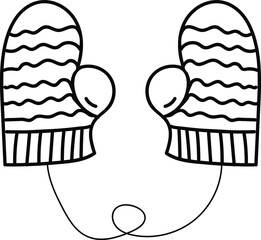 Cute knitted mittens. Vector illustration in the doodle style. Winter clothing. Warm winter mittens