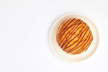 chocolate donut on white background isolate, copy space, top view