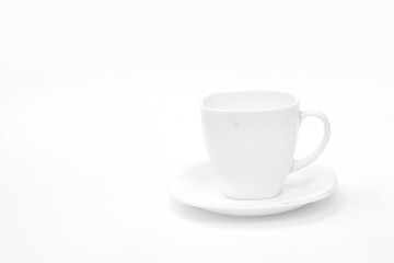 white cup on white background isolate, copy space