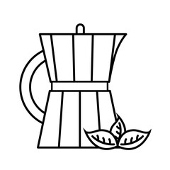 Fototapeta na wymiar tea kettle with leaves line style icon vector design