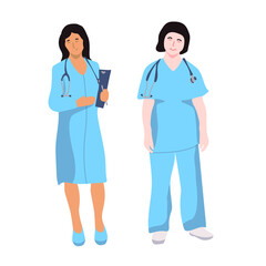 Female doctors: therapist and surgeon. Vector illustration isolated on a white background