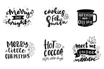 Obraz premium Merry Christmas. Set of Hand drawn Christmas phrases. Modern calligraphic artwork in vector.
