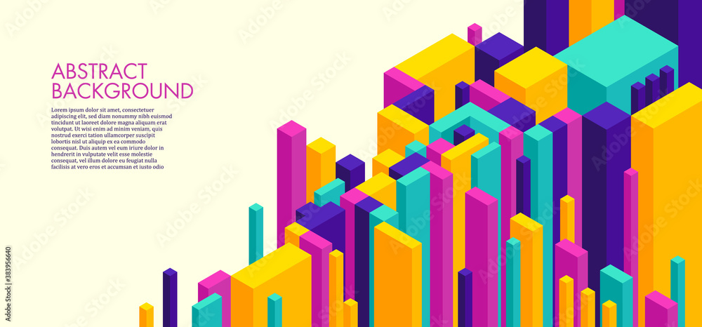 Poster abstract background with colorful isometric objects. vector illustration.