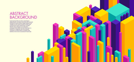 Abstract background with colorful isometric objects. Vector illustration.