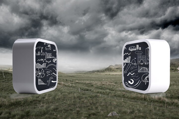 Composite image of brainstorm on abstract screen