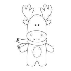 Simple silhouette of a charming deer in a scarf. Kids coloring book, primitive form. Cute vector illustration