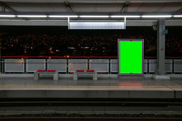 billboard in the subway station in the evening at night