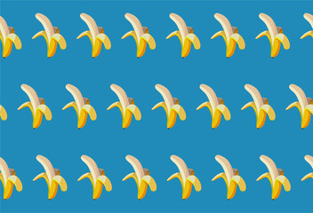 Vector seamless pattern with fresh banana on a blue background