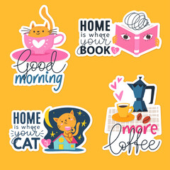 Labels and stickers with funny trendy elements and cats