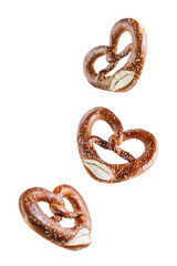 Pretzel with salt and sesame seeds on a white isolated background