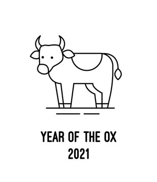 Ox bull linear icon. Symbol of 2021 in the new year. Vector flat image of a cow. Outline style sign for web design, logo and mobile apps.