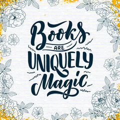 Abstract lettering about books and reading for poster design. Handwritten letters. Typography funny quote. Vector
