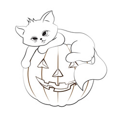 cat on pumpkin Coloring book