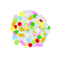 Vector circle of pills and tablets, medicines, antibiotics and antivirals isolated on a white background