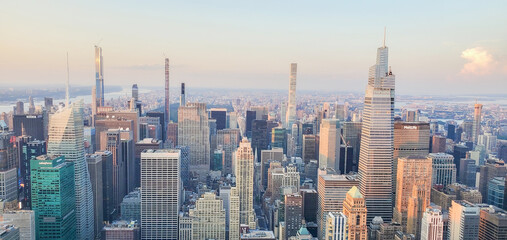 New York City skyline with urban skyscrapers. View from Empire State Building. USA - obrazy, fototapety, plakaty
