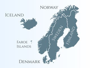 scandinavia map. Norway, Sweden, Finland, Denmark, Iceland and Faroe Islands. Nordic countries map. Vector background for infographics