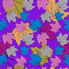 Colored autumn leaves. Botanical background. Seamless vector pattern.