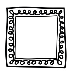 Hand drawn square frame with curls. Black and white design element for decoration. Simple doodle border copy space