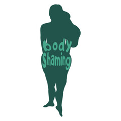 Body shame - the body of a fat and obese woman is marked with the sign of body shame. Negative body image due to being overweight and ugly. Assault and assault due to physical beauty