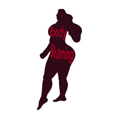 Body shame - the body of a fat and obese woman is marked with the sign of body shame. Negative body image due to being overweight and ugly. Assault and assault due to physical beauty