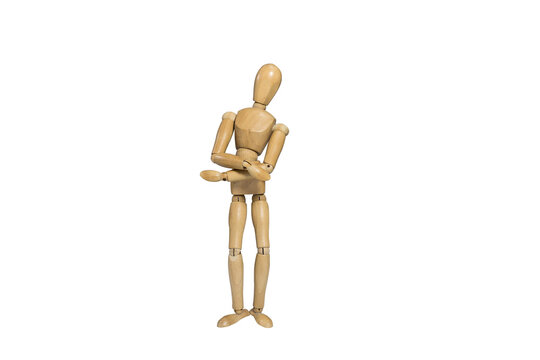 Wooden figure doll pose in cross arms gesture on white background - Powered by Adobe