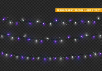 Christmas lights isolated realistic design elements.