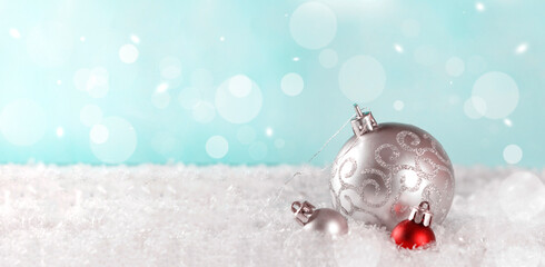 Flatley Christmas. Festive Christmas background. New Year's and Christmas. Christmas card background. Christmas theme, Christmas toy, ball. Banner. copyspace