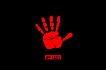 Say no to racism. Hand in red meaning the need for people to stop being racist