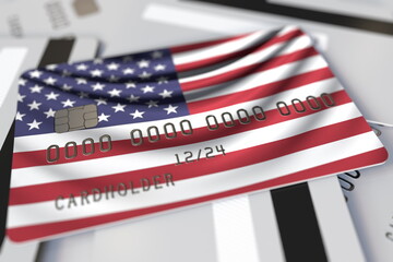 Flag of the USA on the credit card 3d rendering