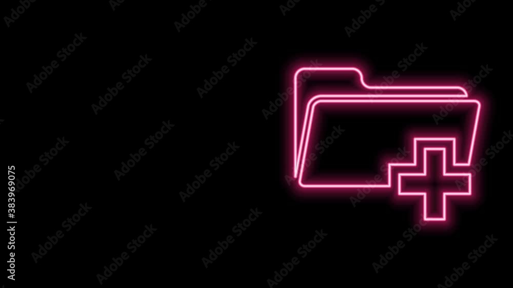 Poster glowing neon line add new folder icon isolated on black background. new folder file sign. copy docum
