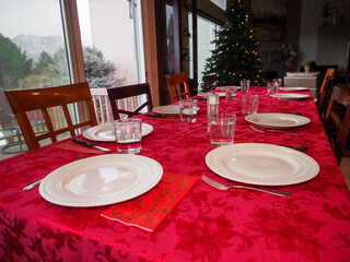 Christmas dinner table set for the meal