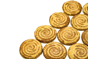 Round cookies sprinkled with sugar. Round cookies. Curled cookies with sugar.