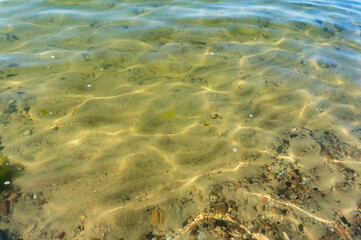 Smooth green water. Clear water surface. Background water.