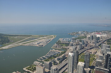 Fototapeta na wymiar View of the island airport and a part of the port of Toronto in sunny weather